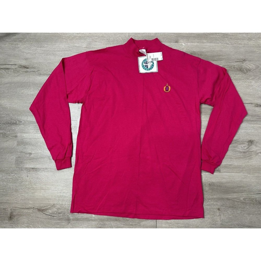 Vtg New Bugle Boy Crest Mock Neck Long Sleeve Shirt Sz L USA Surf Skate Grunge